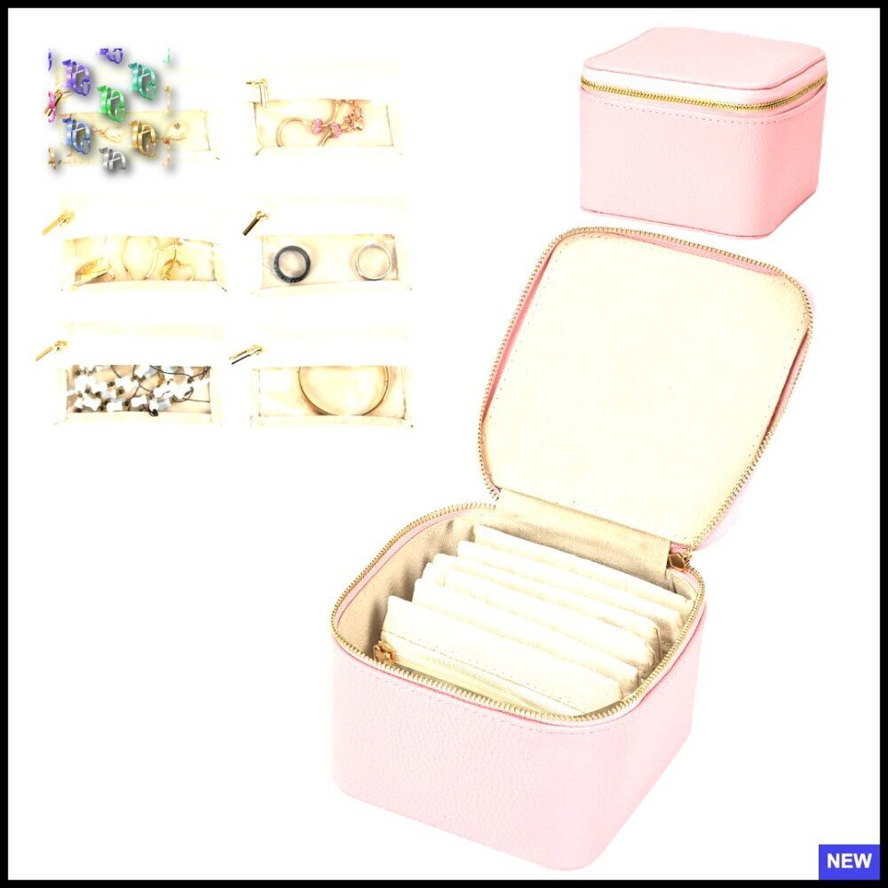 Travel Jewelry Organizer Box with 6 Velvet Pouches Elegant Compact Storage Case